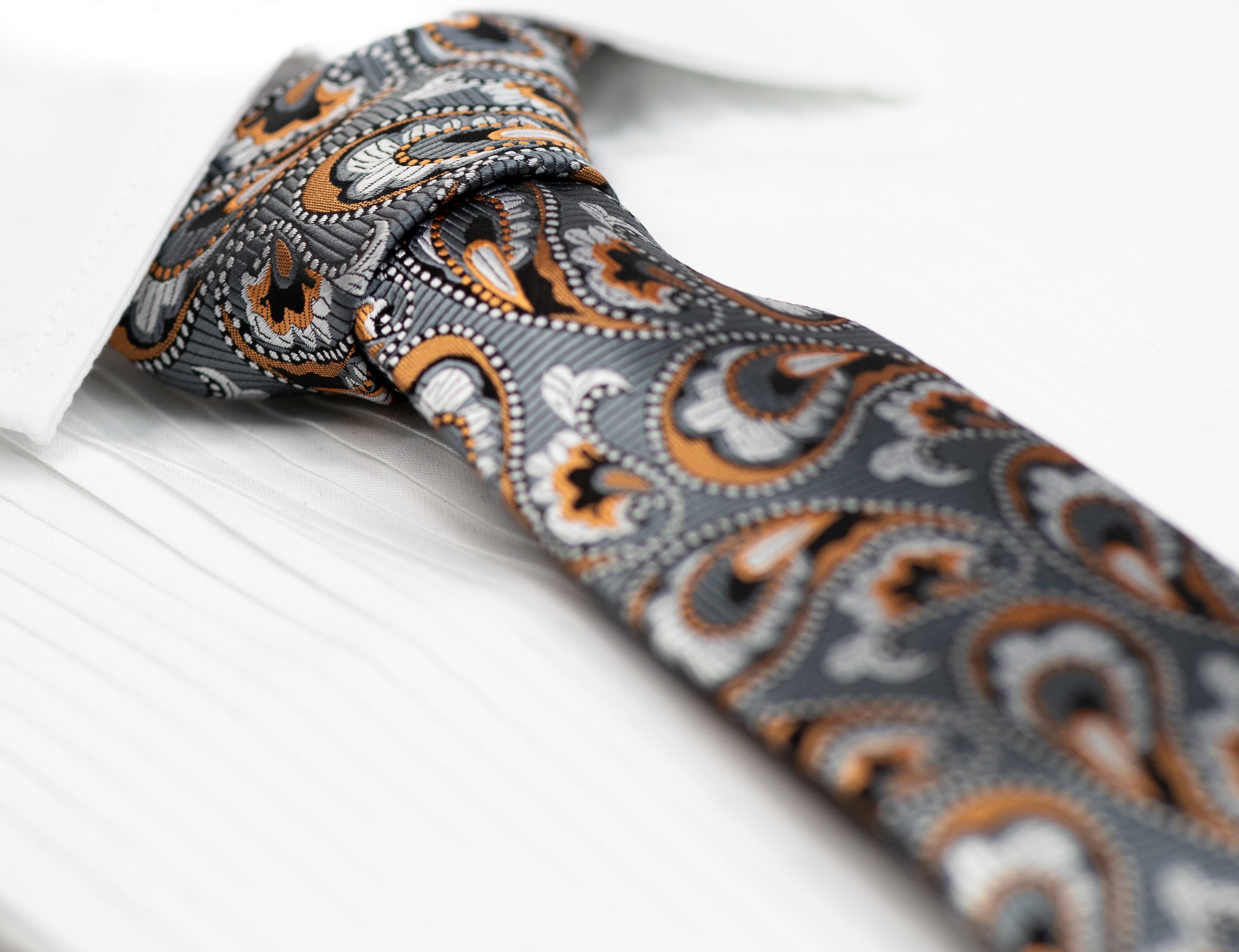 Gun Metal Grey Two-Tone Paisley Tie