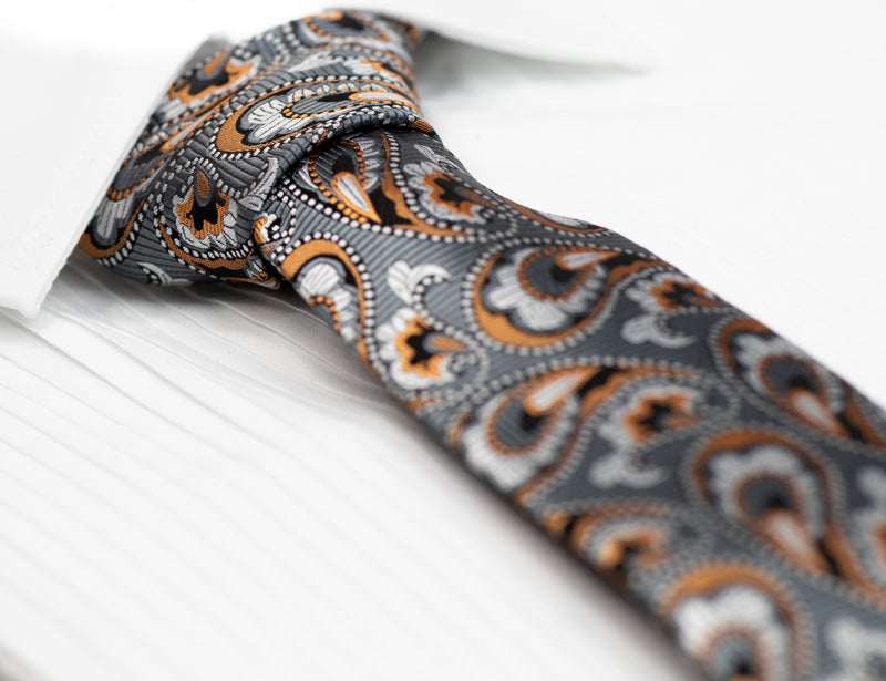 Gun Metal Grey Two-Tone Paisley Tie