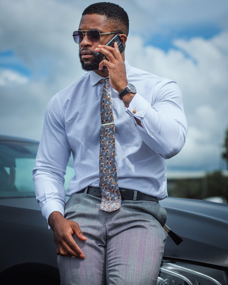 Gun Metal Grey Two-Tone Paisley Tie